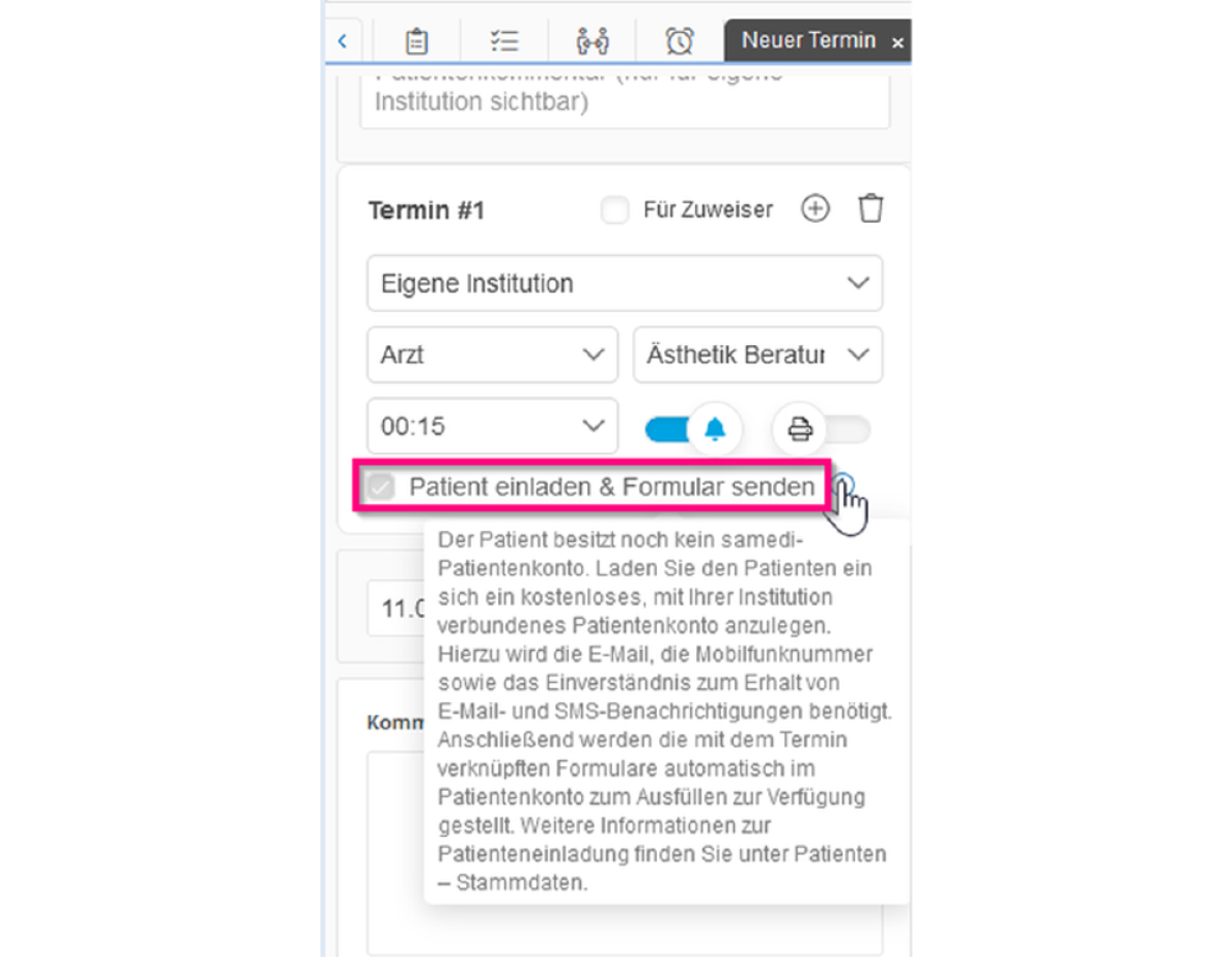 Bild Kalender Patienten einladen Formular senden