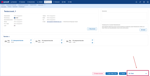 Patient dashboard chat