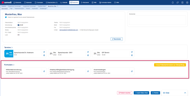 Patient dashboard forms