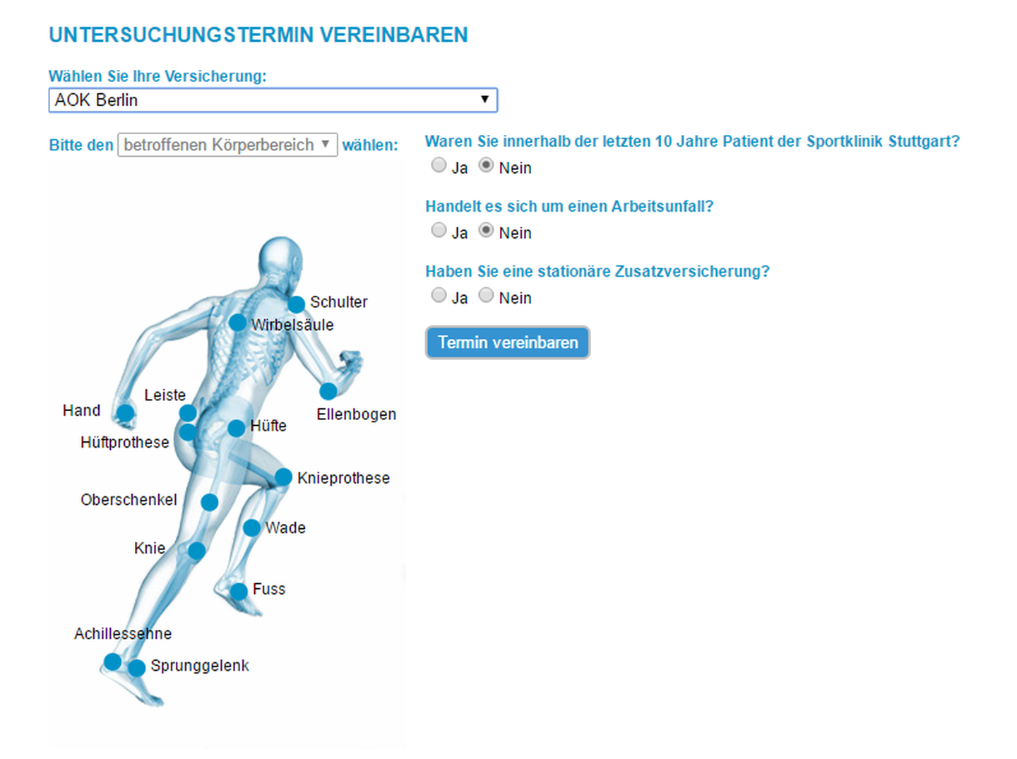 Sportklinik bookingwidget