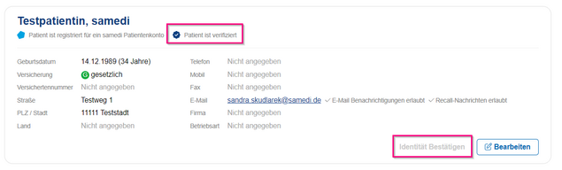 Patient ist verifiziert