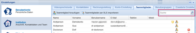 Suchfunktion teammitglieder