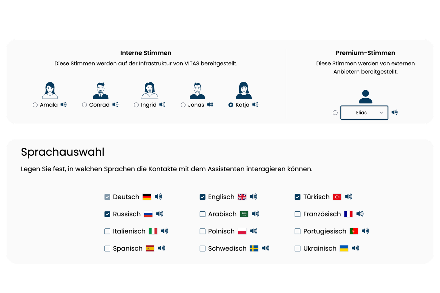 Samedi Telefonassistent Stimmen Sprachen