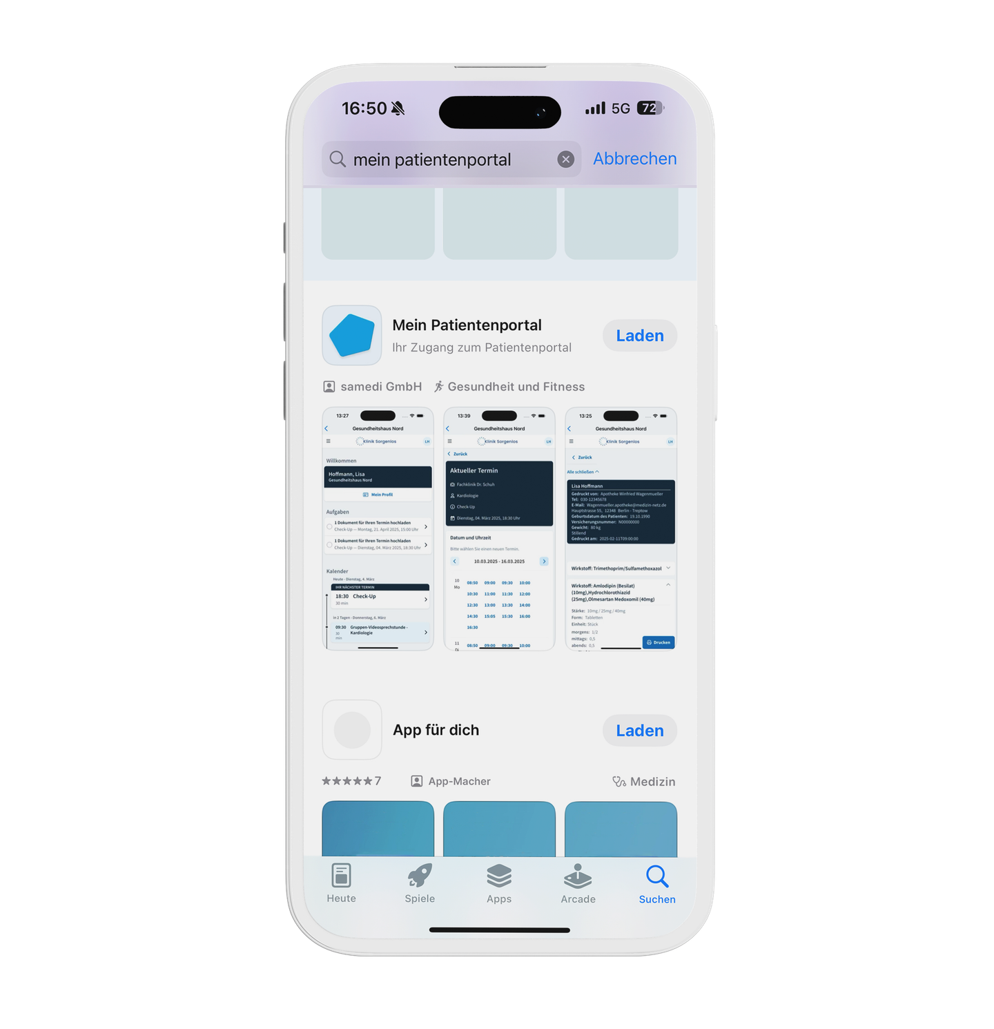 02 samedi Individuelles Patientenportal App Quadrat