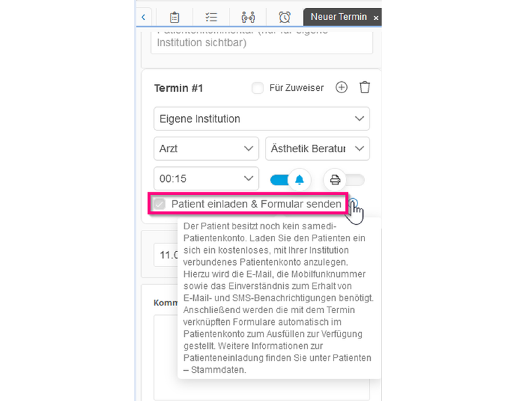 Bild Kalender Patienten einladen Formular senden