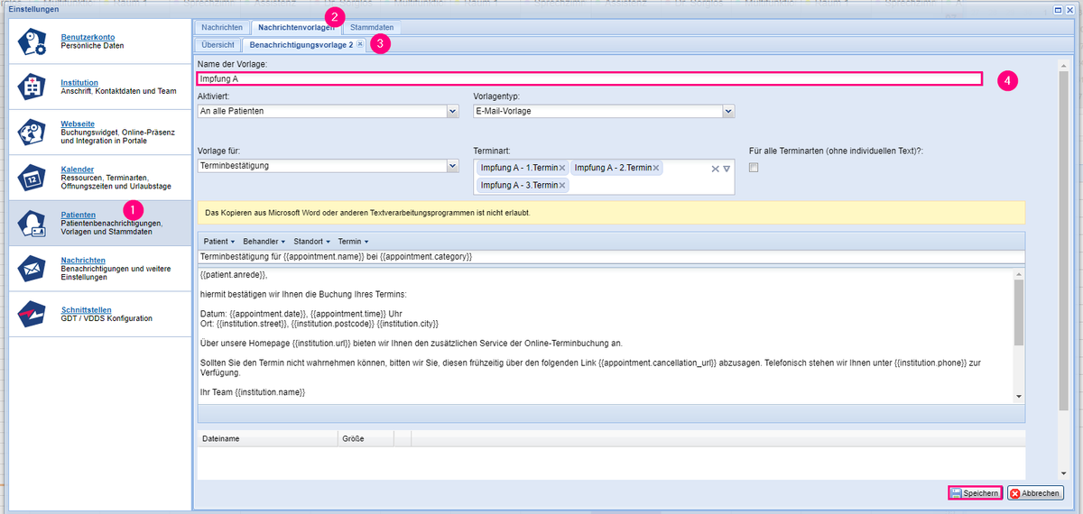 Nachrichtenvorlagen schritt2