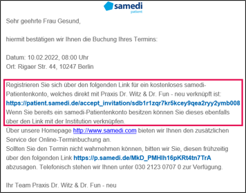 Nachricht mit Einladelink